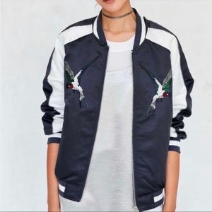 Urban Outfitters Silence + Noise Embroidered Hummingbird Bomber Jacket Women S